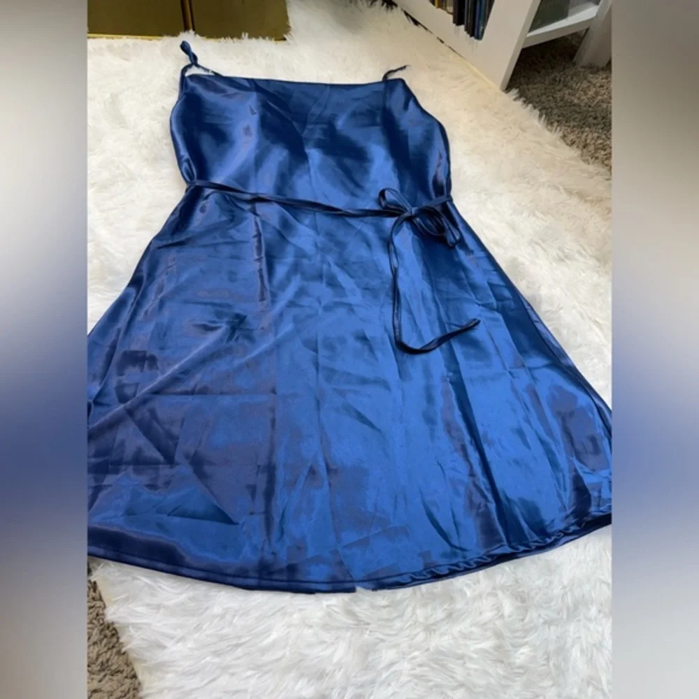NWOT Blue Mini Dress, strappy, loose fitting with a thin waist tie | S - Picture 5 of 9